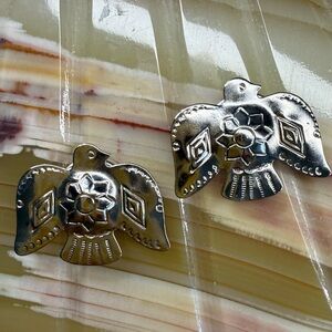 Vintage Button Covers Silver Thunderbird Pair